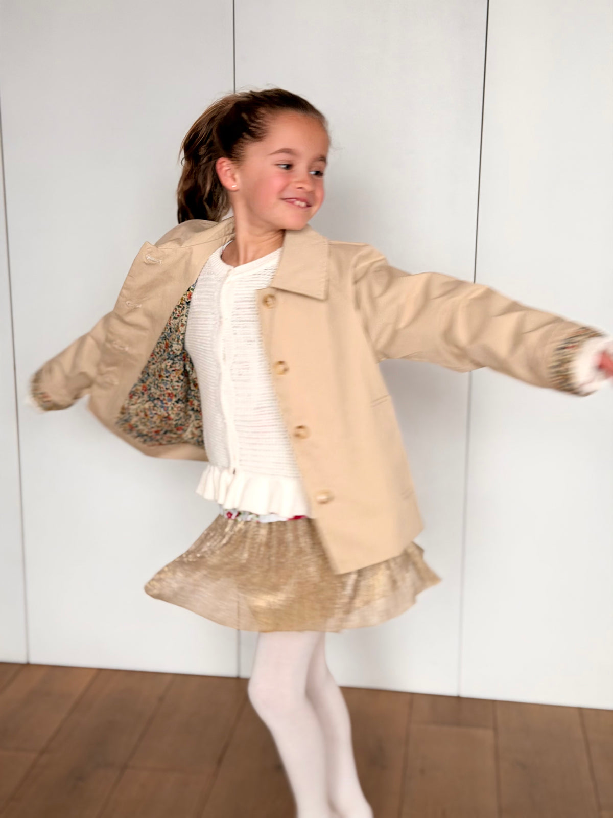 Veste Trench en coton beige avec Liberty - MARION (Taille 2 ans à la Taille XL)