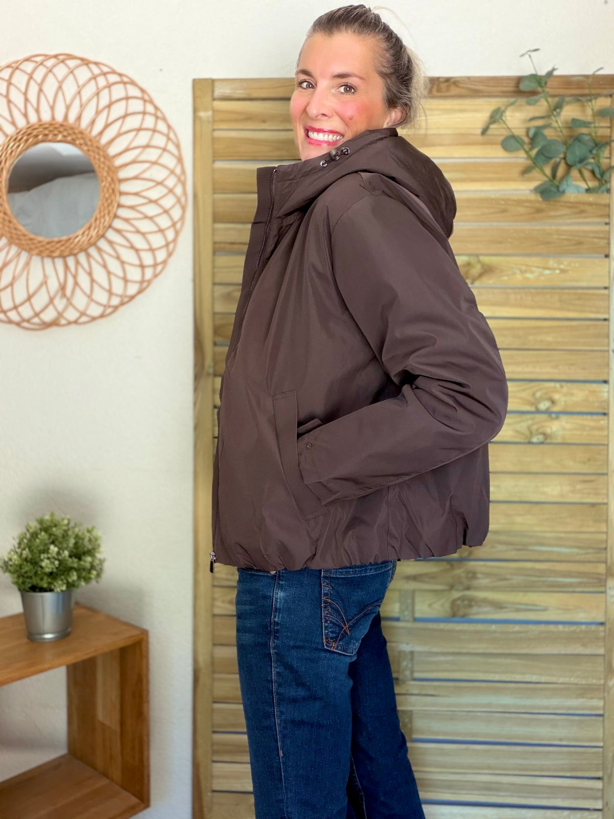 LAURA JO - Imperméable fourré sherpa EVA court - Chocolat