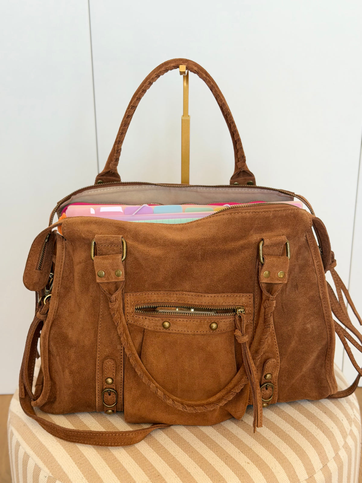 Sac cabas XL en cuir daim • HUNTER Camel