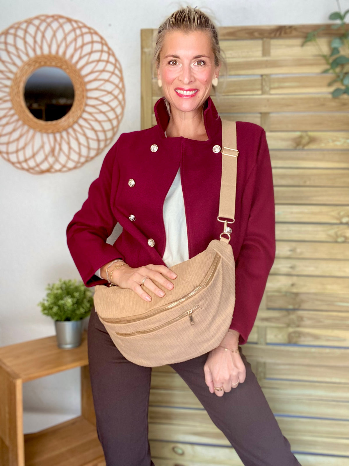 Sac banane XXL Velours côtelé Ciao Boum MOLLY -  Beige