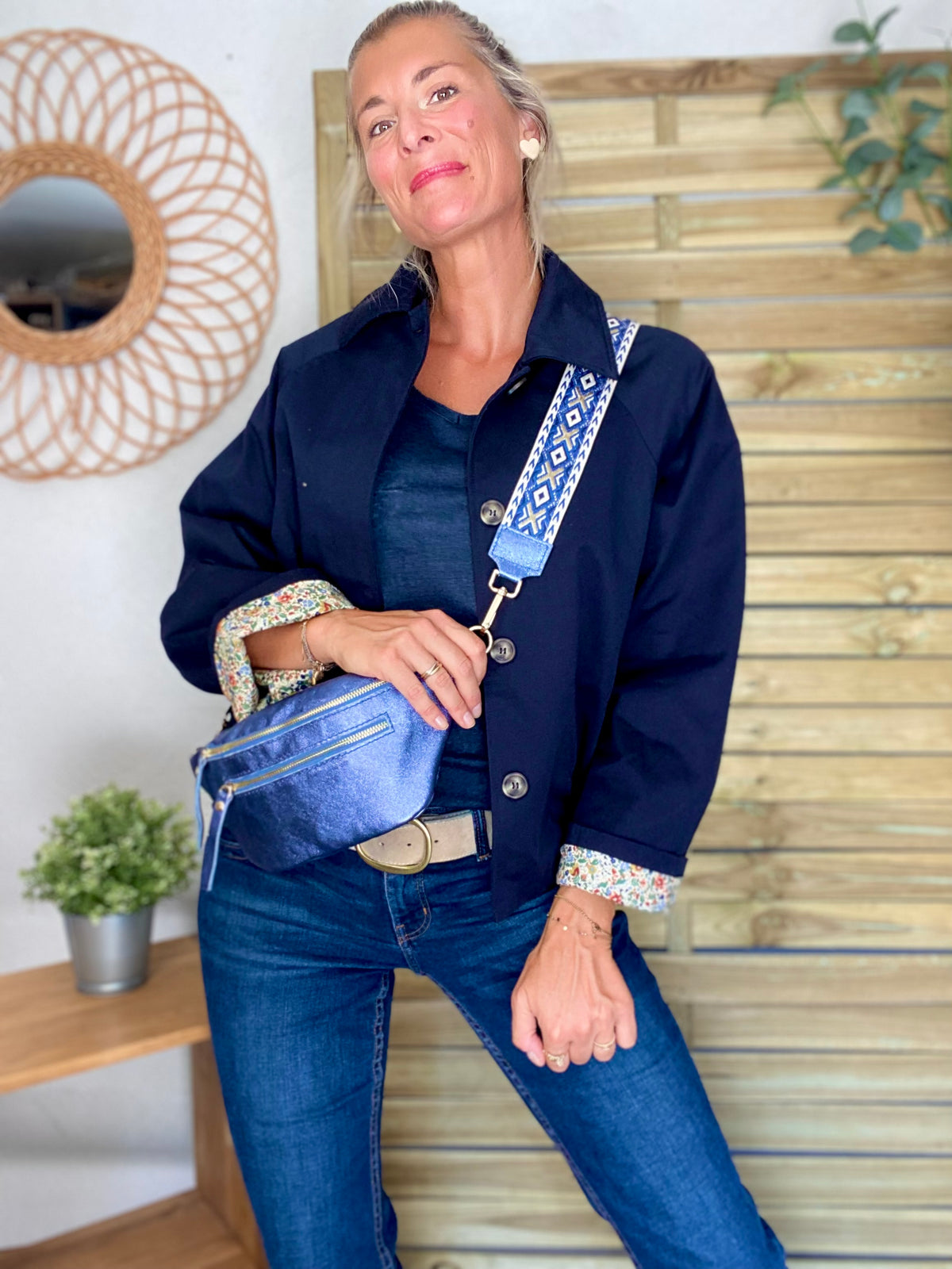 Veste Trench en coton bleu marine avec Liberty - MAHAUT- LILI et LALA