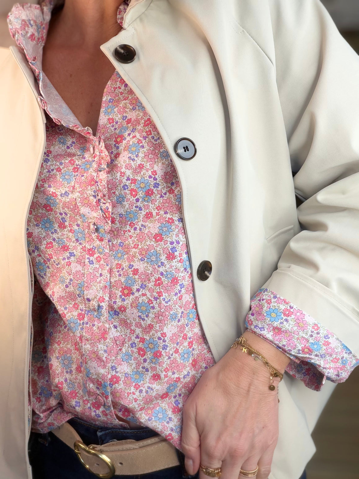 Veste Trench avec Liberty - MADELEINE Beige - FIN DE SÉRIE