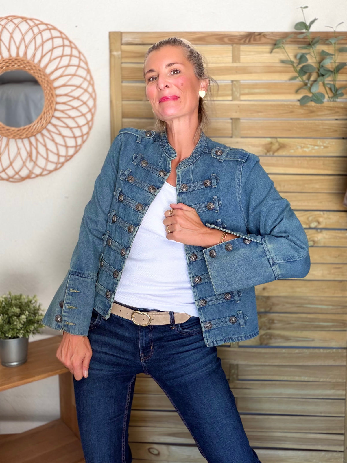 Veste officier courte en jean NAPOLÉON - Bleu Jean • DÉSTOCKAGE