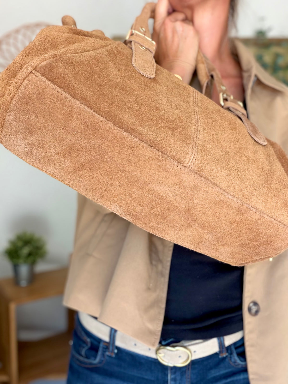 Sac à main en cuir daim GERY - Camel