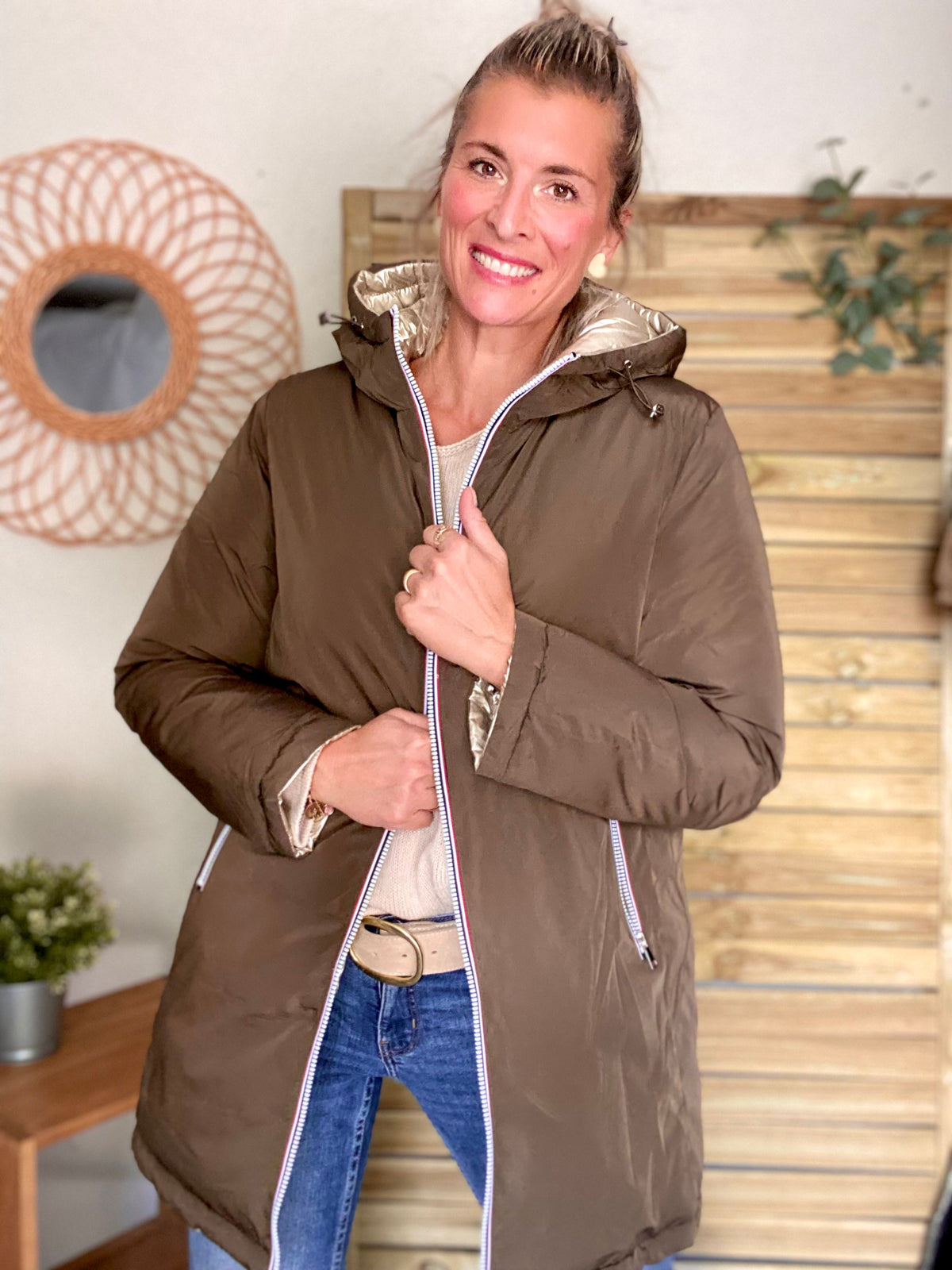 Doudoune imperméable réversible ANGÈLE LONG - Kaki - MELYA MELODY