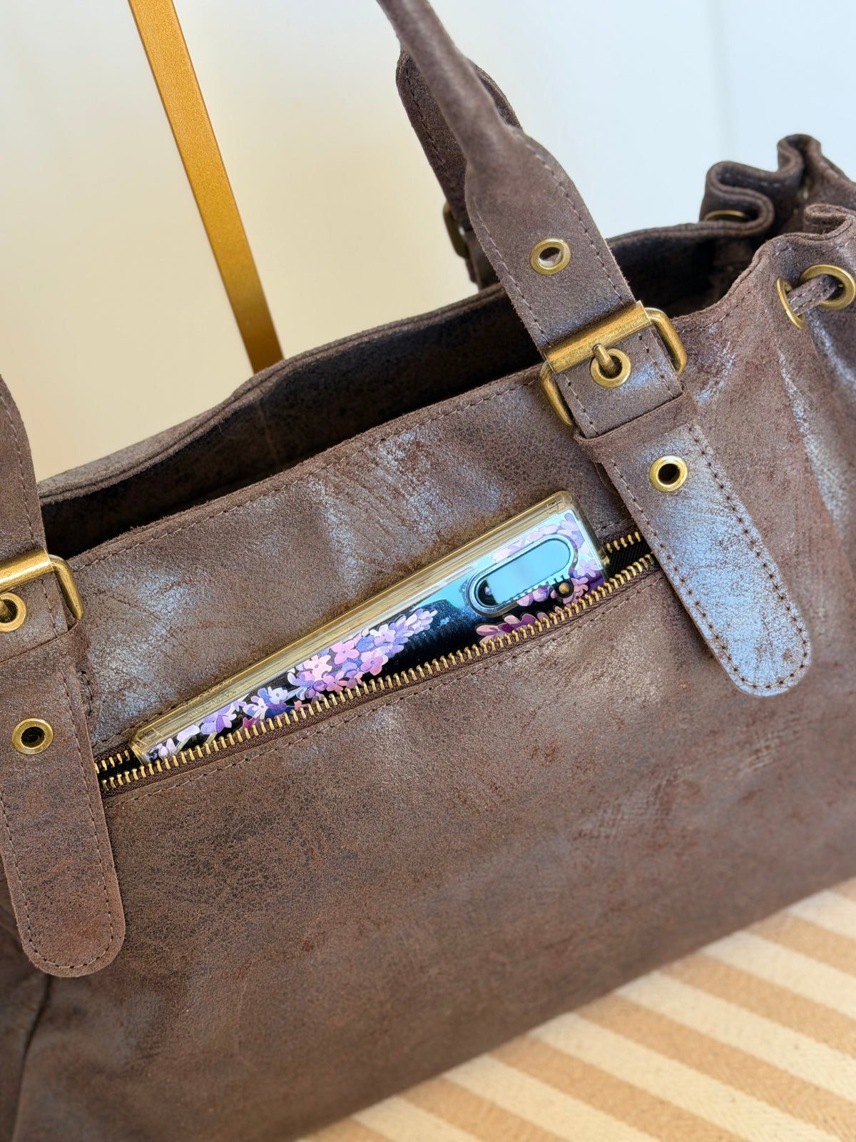 Sac cabas XL en cuir vieilli • COOPER Chocolat