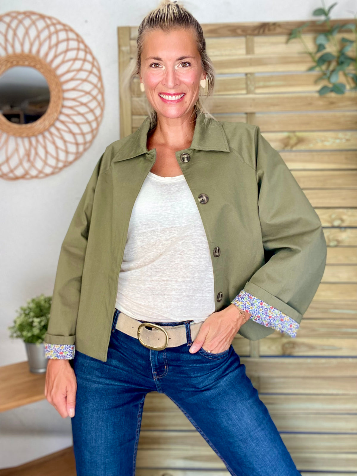 Veste Trench en coton kaki avec Liberty - MAHAUT - LILI et LALA