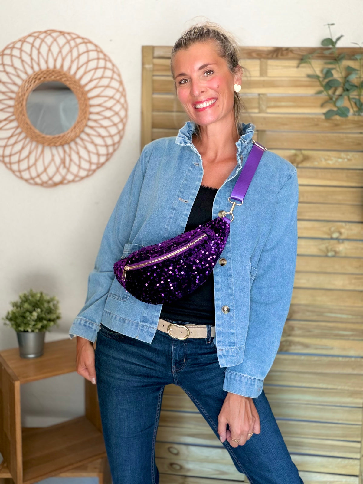 ⚡️ ARRIVAGE - Sac banane velours à sequins DAISY - Violet