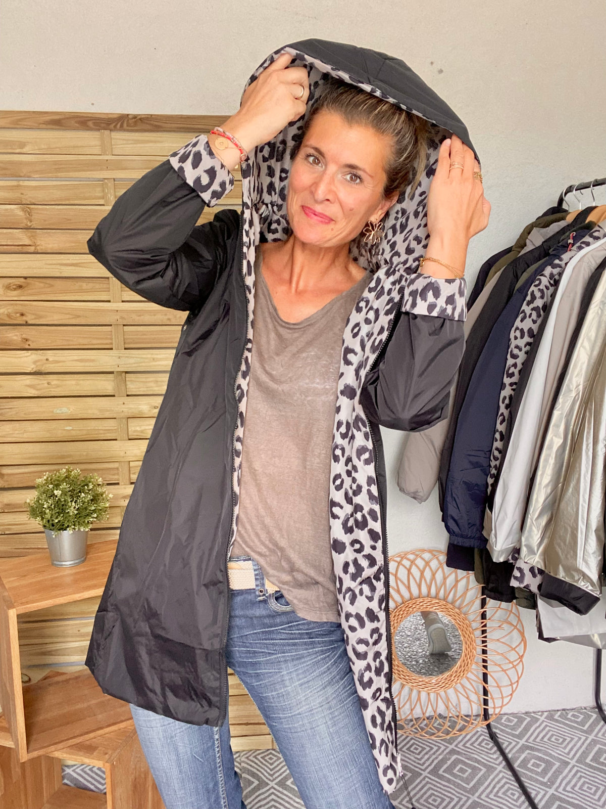 LAURA JO - Imperméable réversible rembourré LOUISON LONG - Noir / Léo