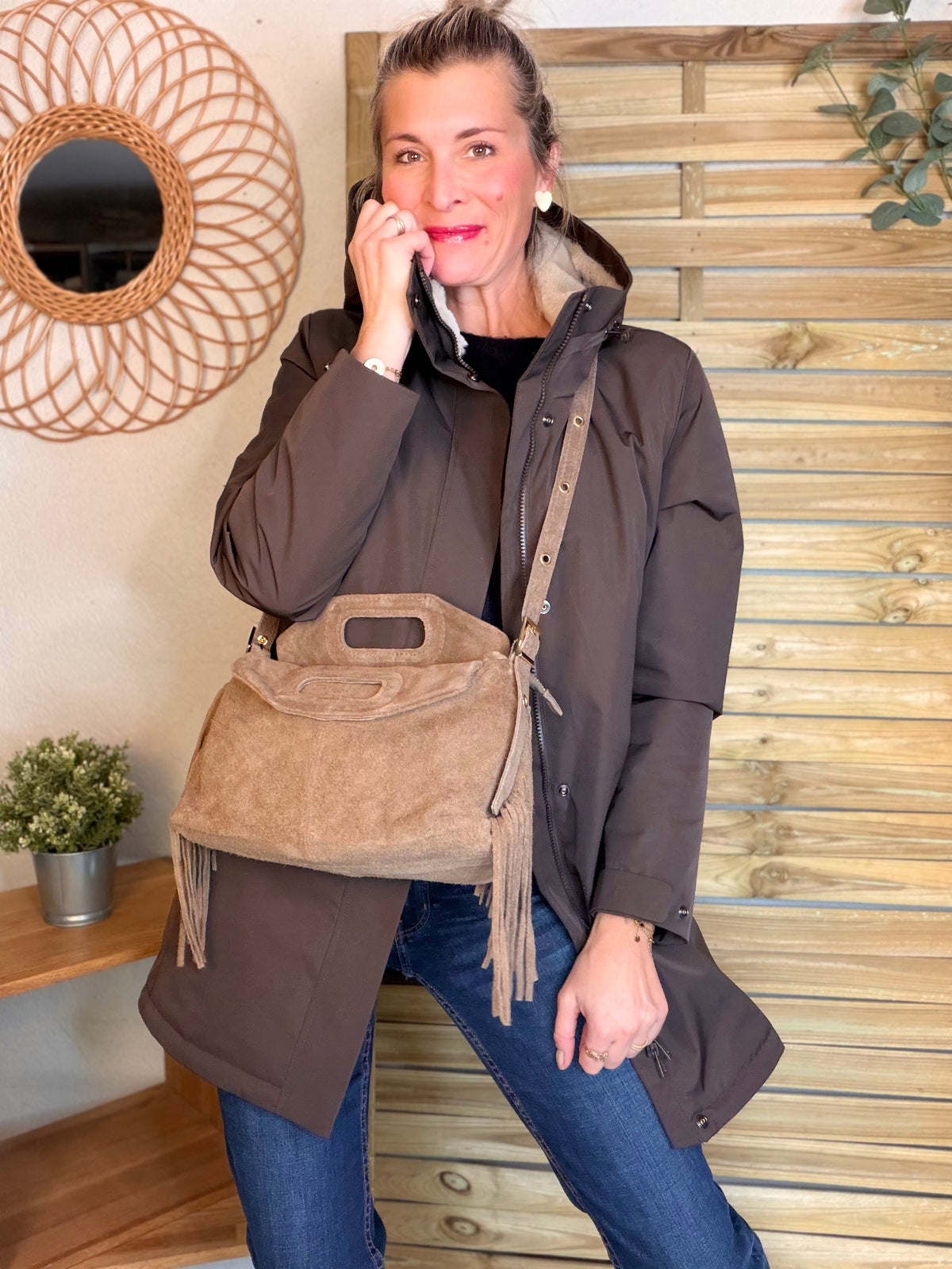 LAURA JO - Parka fourrée imperméable AMBRE LONG - Chocolat / Beige