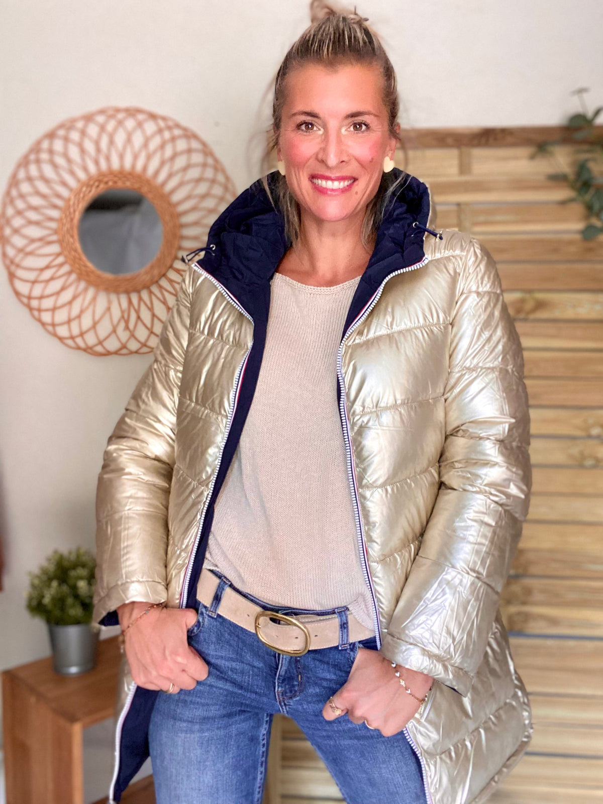 Doudoune imperméable réversible ANGÈLE LONG - Bleu marine - MELYA MELODY
