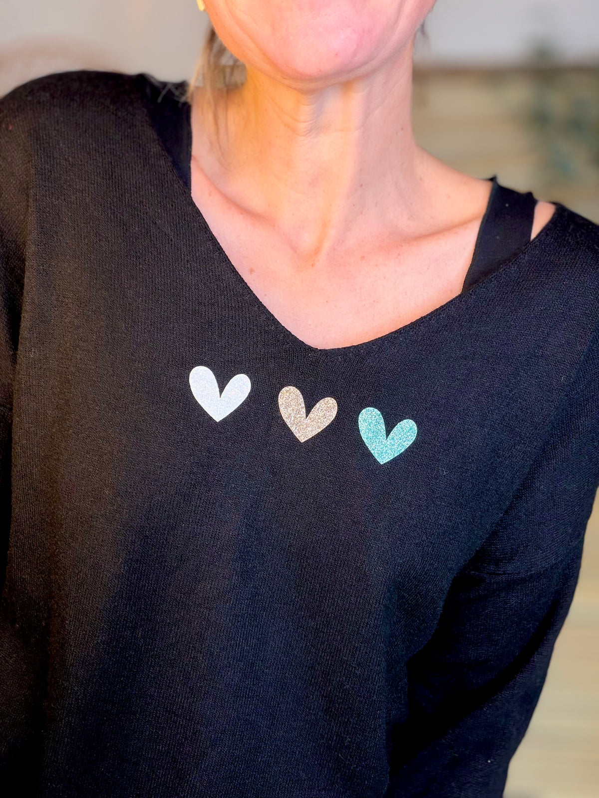 Pull fin 3 cœurs 💛 BERTILLE - Noir - FIN DE SÉRIE