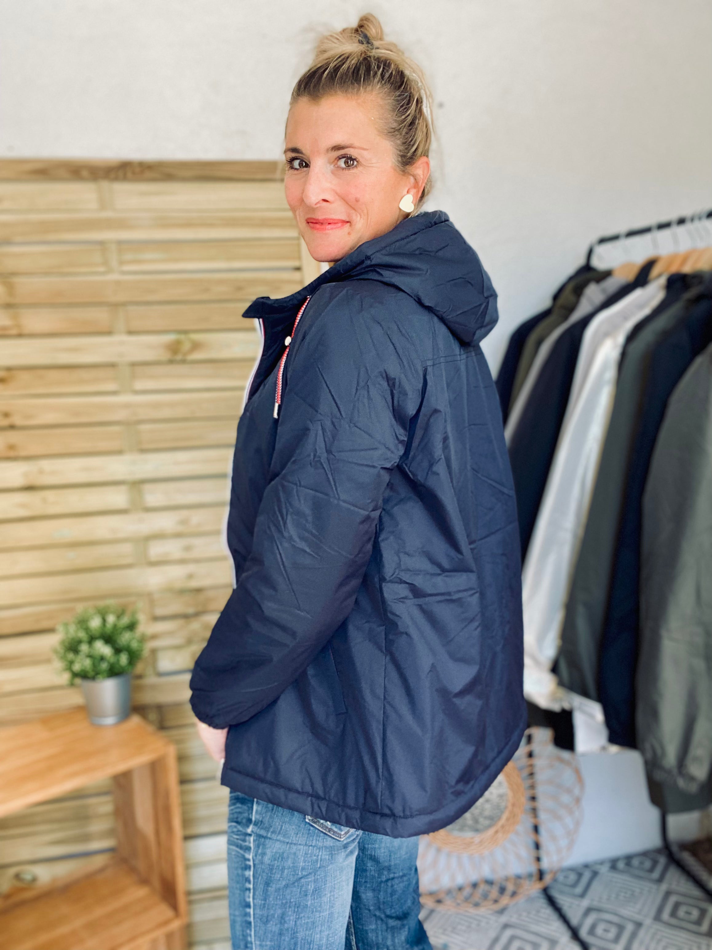 LAURA JO - Parka Imperméable THELMA MI-LONG fourré - Bleu marine