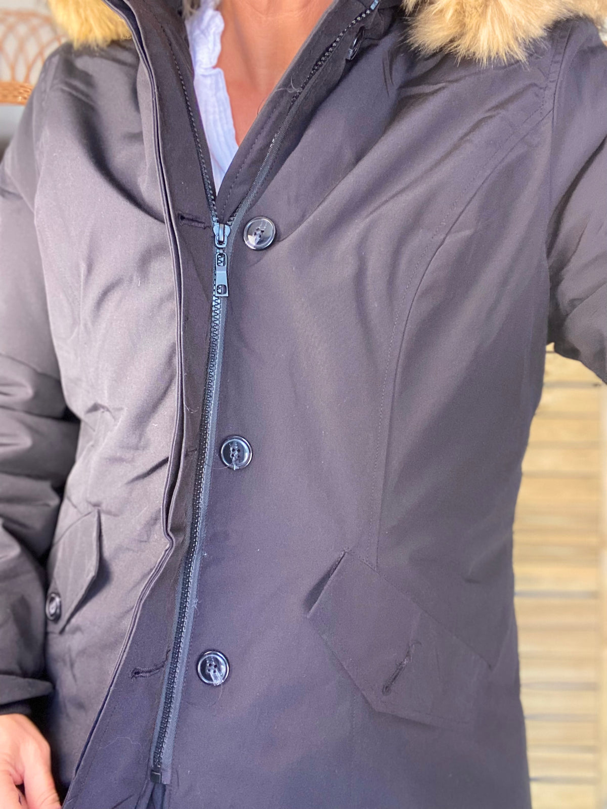 Parka rembourrée déperlante noir, capuche col fourrure amovible - CHEYENNE - FIN DE SÉRIE