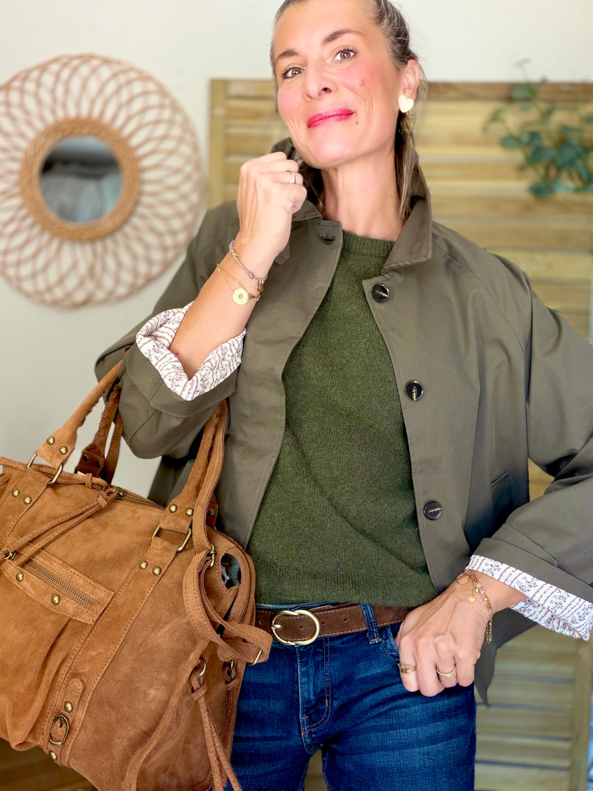 Sac cabas XL en cuir daim • HUNTER Camel