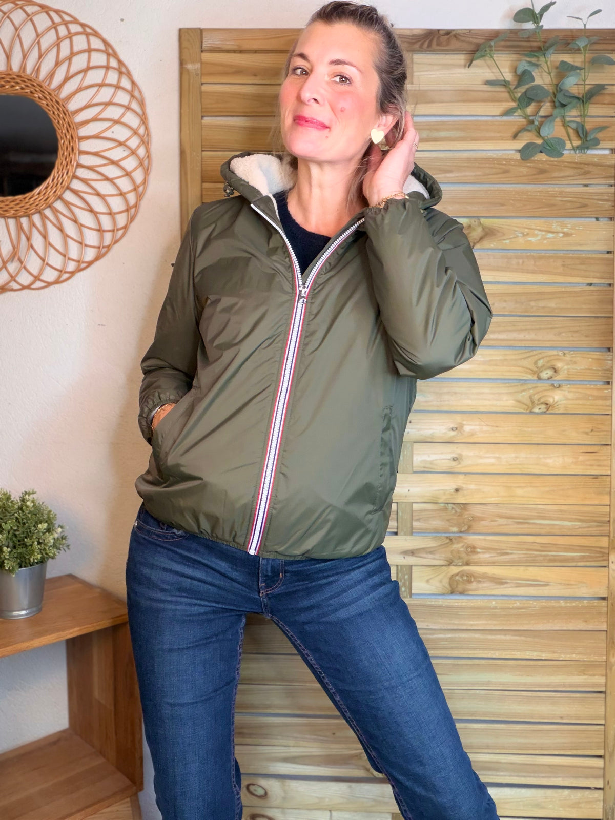 LAURA JO - Parka Imperméable LOUISE COURT sherpa - Kaki