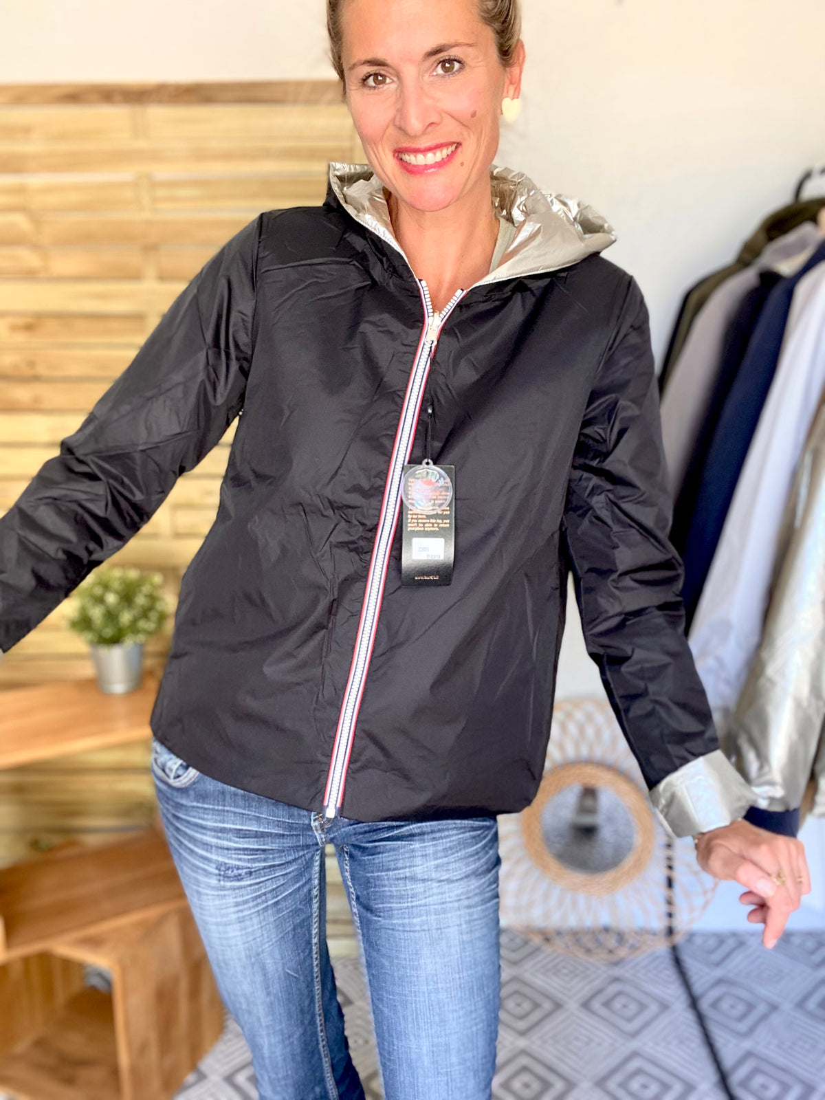 LAURA JO - Imperméable réversible rembourré LOUISON COURT - Noir/Doré • DÉSTOCKAGE sur Taille XL
