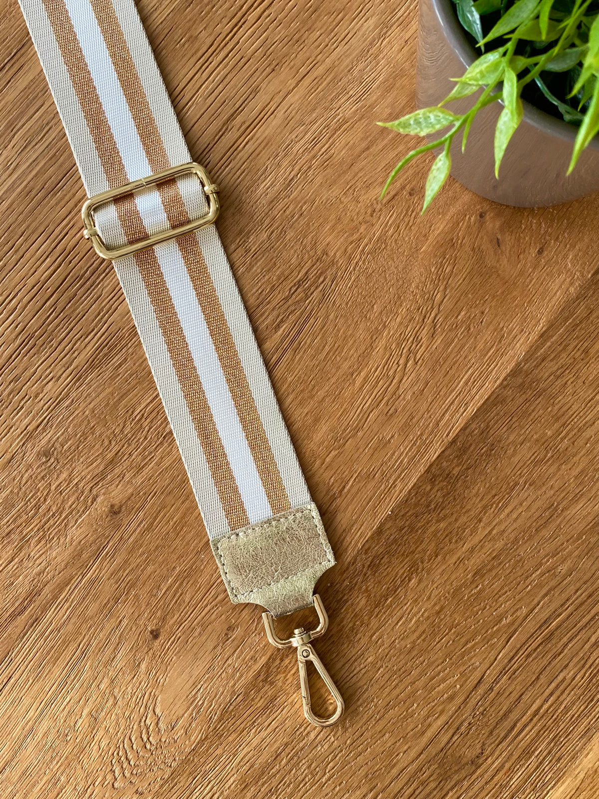 Sangle / Bandoulière rayée avec empiècement cuir irisé - RUBY - FIN DE SÉRIE