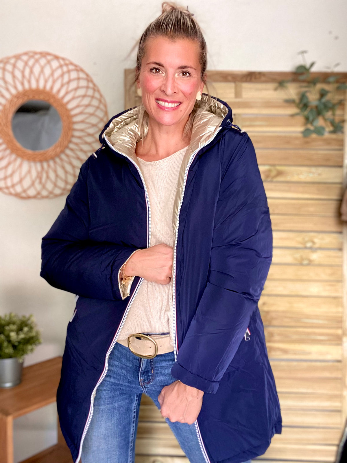 Doudoune imperméable réversible ANGÈLE LONG - Bleu marine - MELYA MELODY