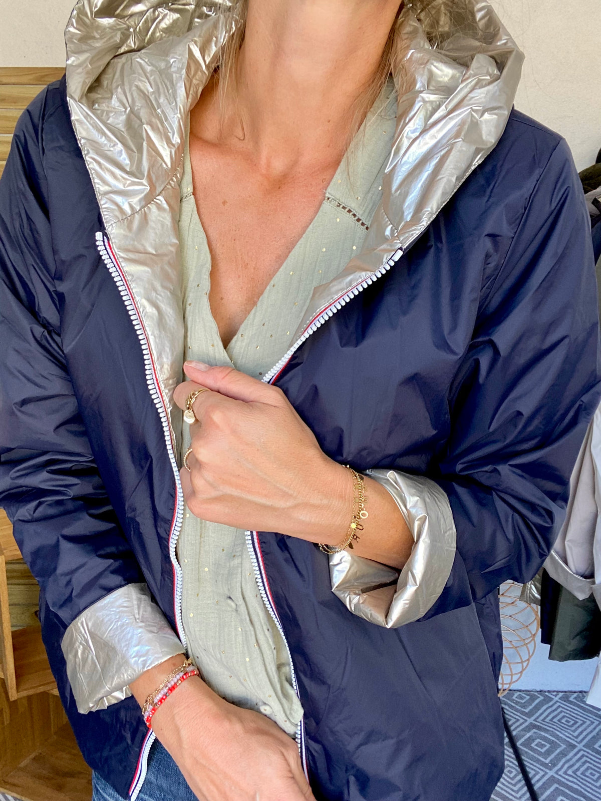LAURA JO - Imperméable réversible rembourré LOUISON COURT - Marine/Doré