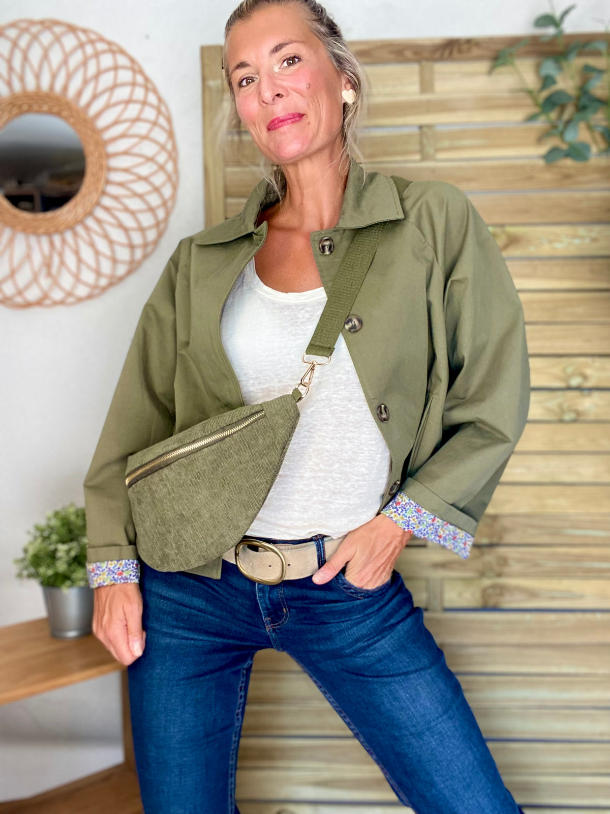 Veste Trench en coton kaki avec Liberty - MAHAUT - LILI et LALA