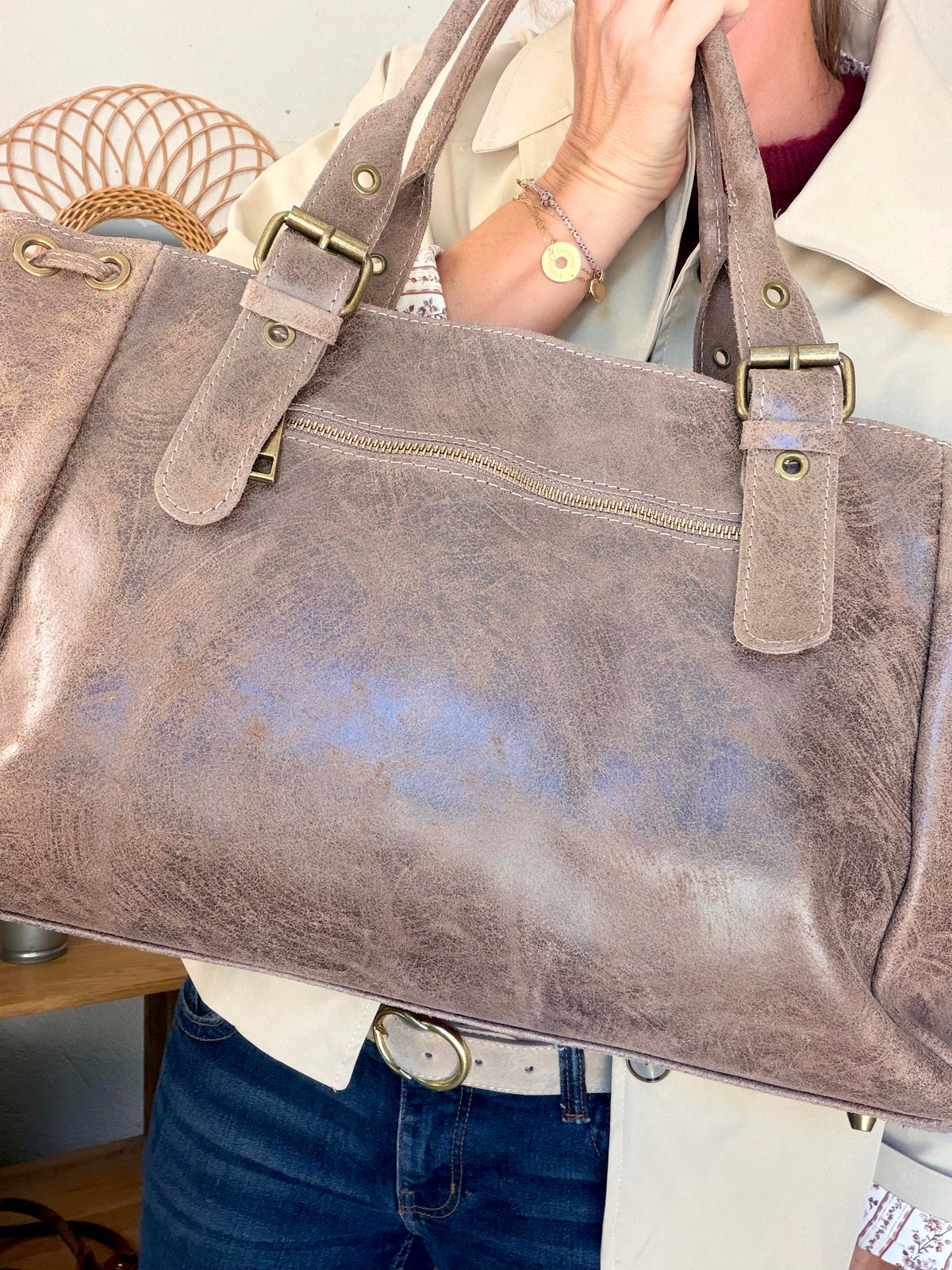 Sac cabas XL en cuir vieilli • COOPER Taupe