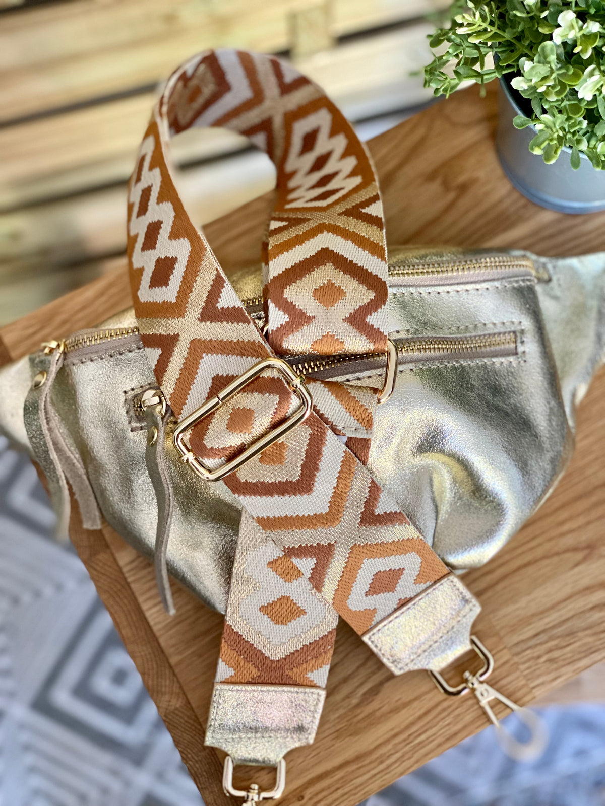 Sangle / Bandoulière en cuir irisé pour sacs / bananes - RACHEL (Losanges horizontaux)