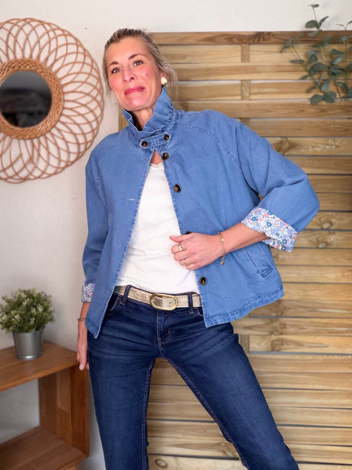 Veste Denim col victorien avec Liberty - VICTORIA Jean