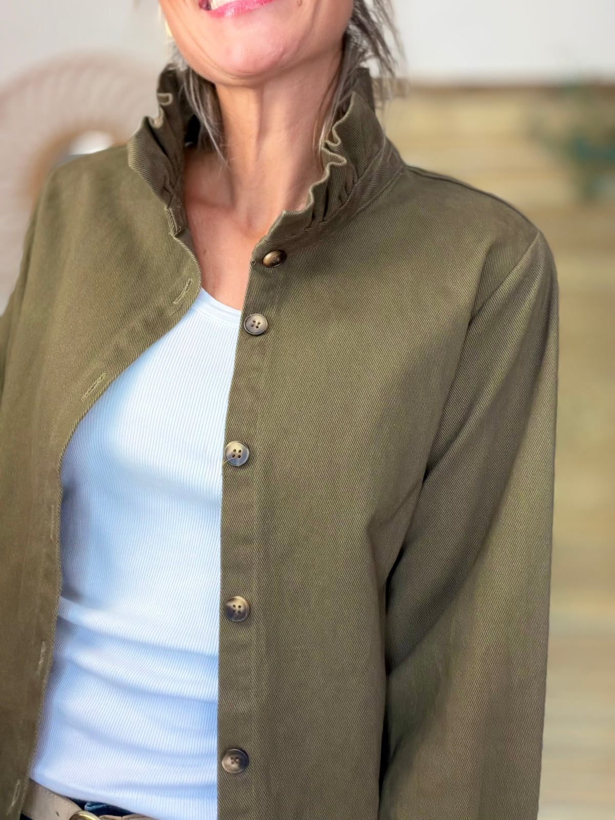 ⚡️ ARRIVAGE • Veste / Chemise en coton, col victorien volanté LISA Kaki