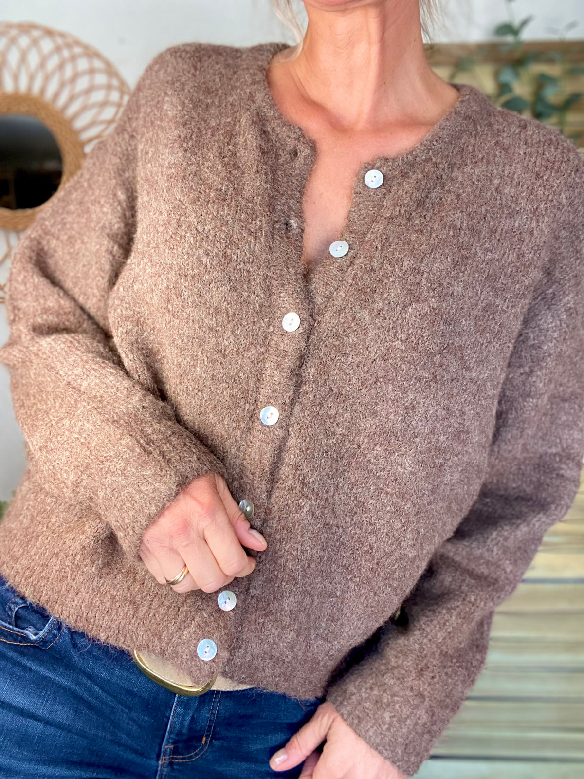Gilet en maille MERYL - Chocolat chiné (noisette)