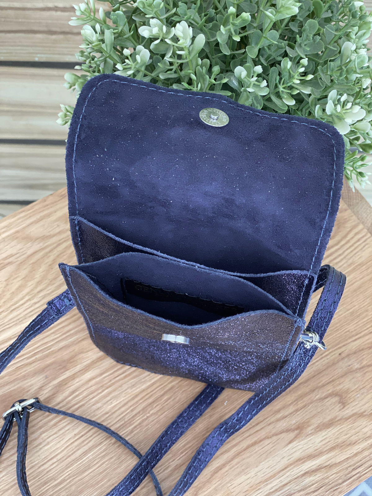 Pochette bandoulière en cuir irisé - FLORE - bleu marine (7 coloris)