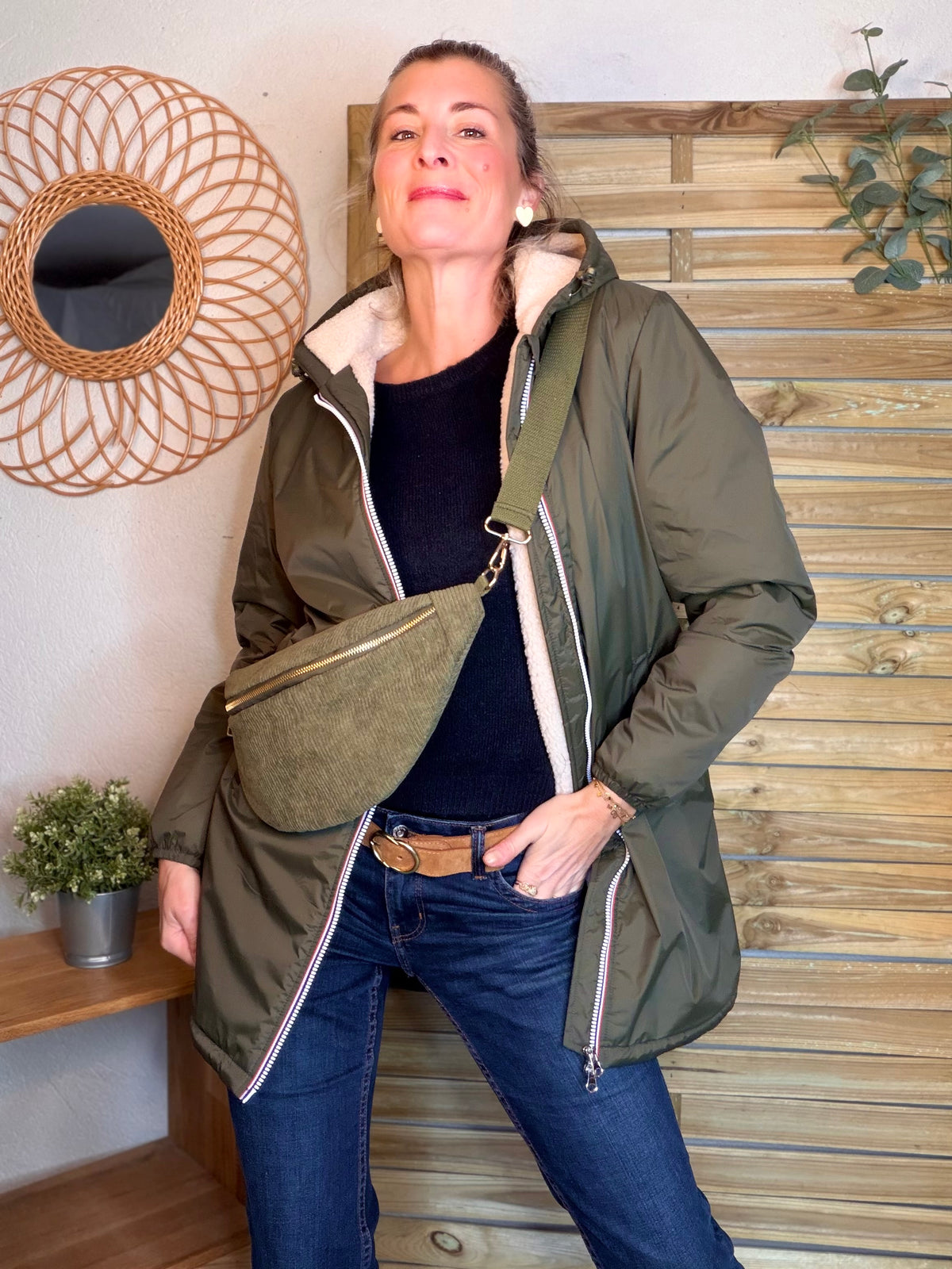 Sac banane XL velours côtelé Ciao Boum - IVY - Kaki