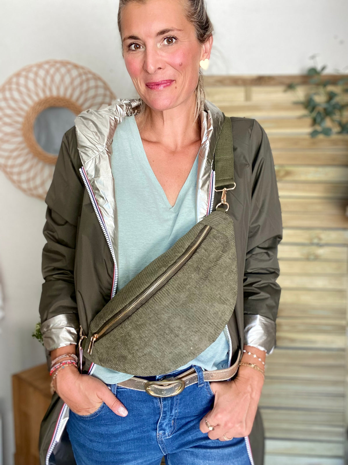 Sac banane XL velours côtelé Ciao Boum - IVY - Kaki