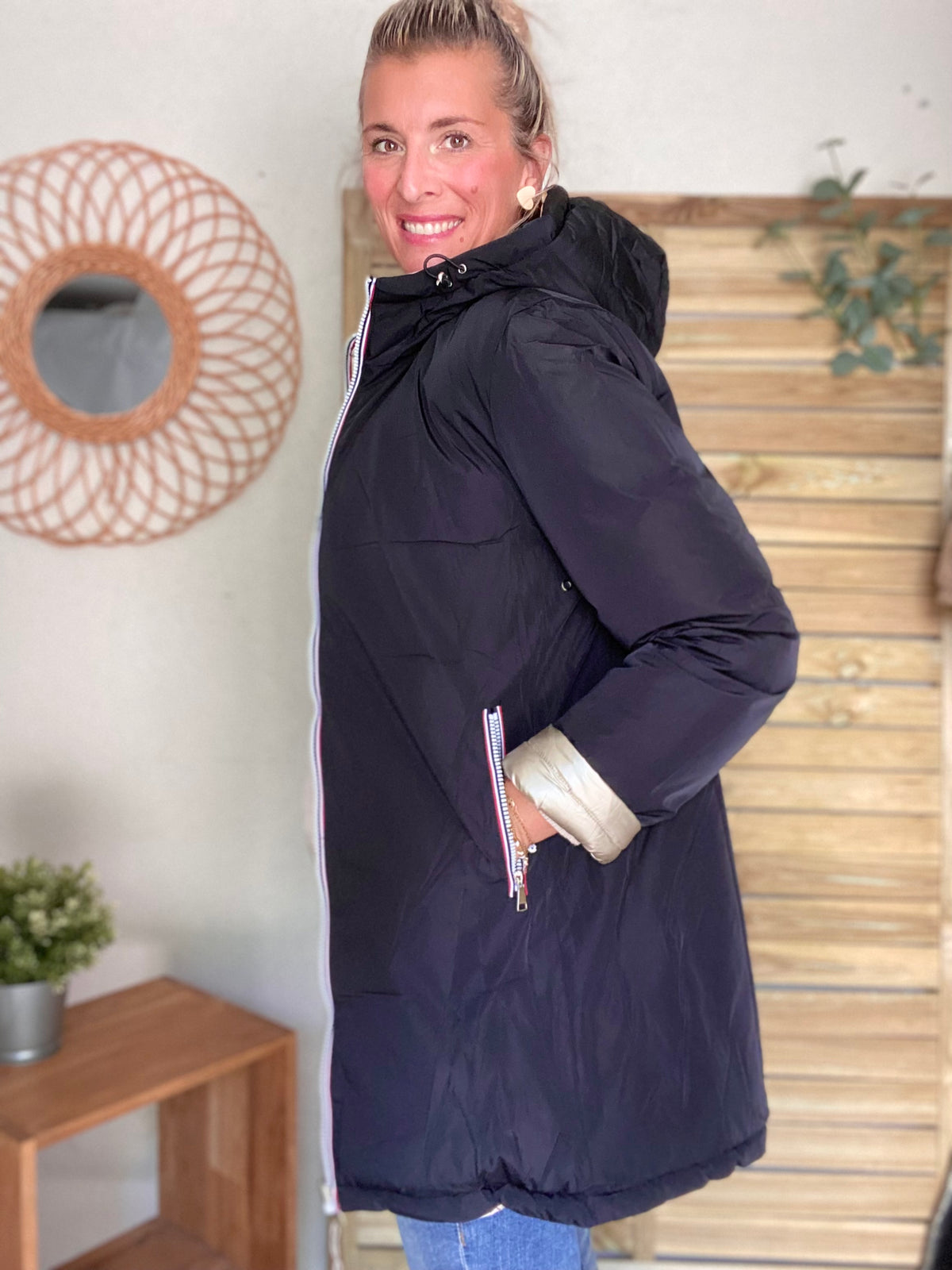 Doudoune imperméable réversible ANGÈLE LONG - Noir - MELYA MELODY