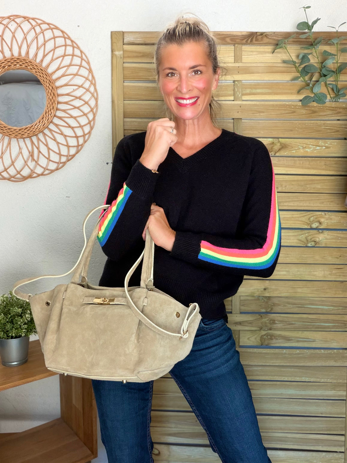 Sac cabas en cuir daim HANA - Beige