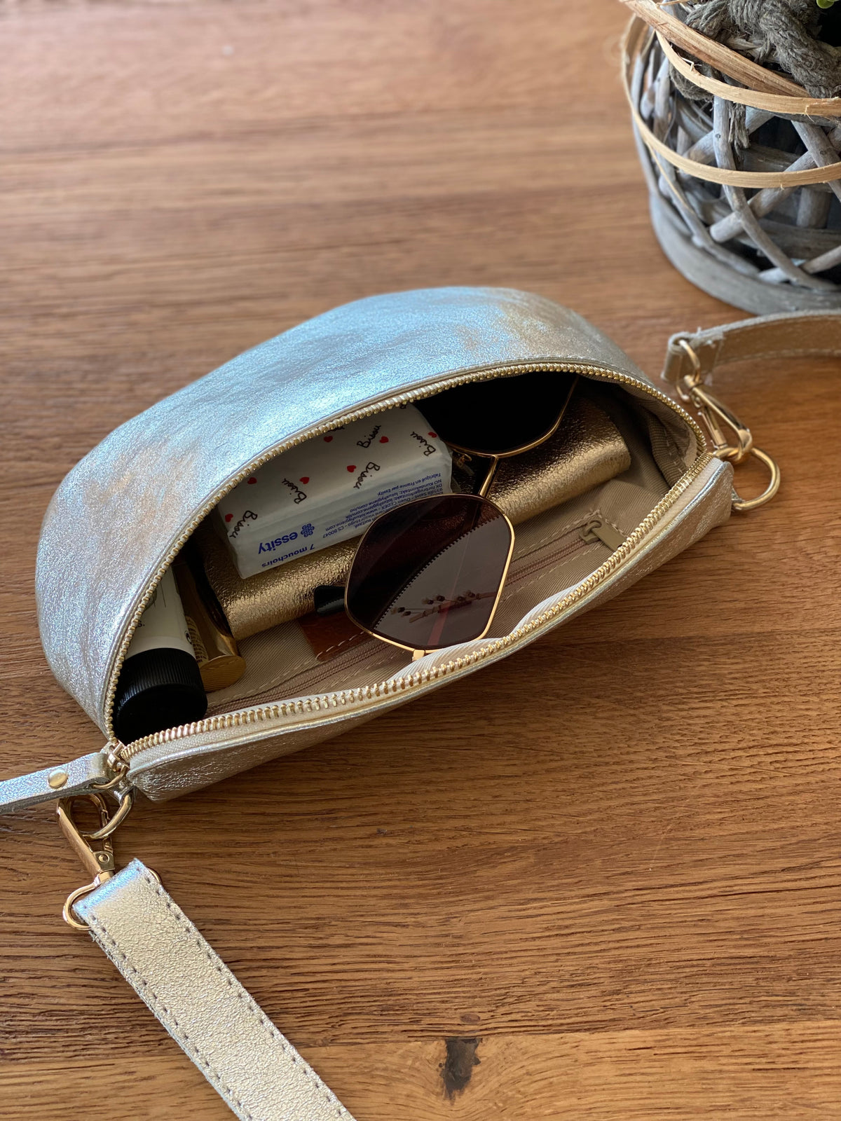 Sac banane en cuir irisé 24cm ROMY bleu marine (12 coloris)