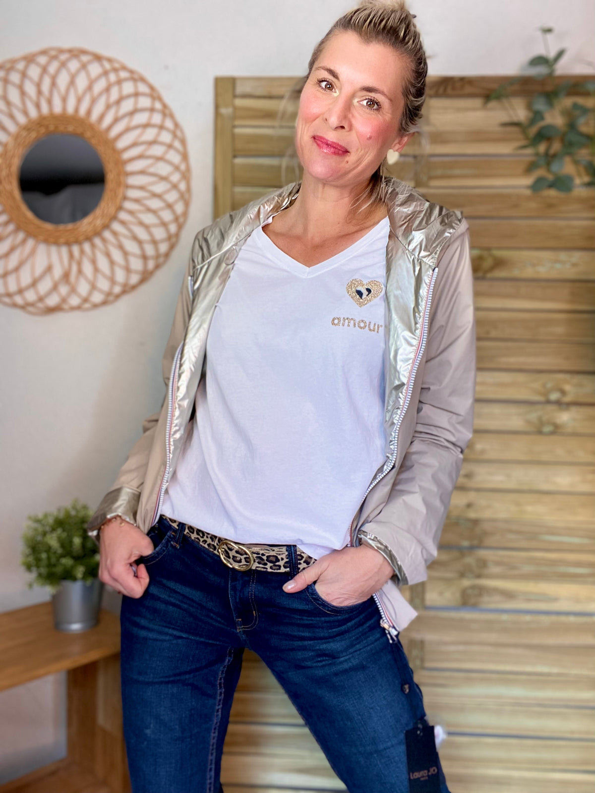 Tee shirt Coeur doré et léo amour 💛🐆 NINA Blanc • FIN DE SÉRIE