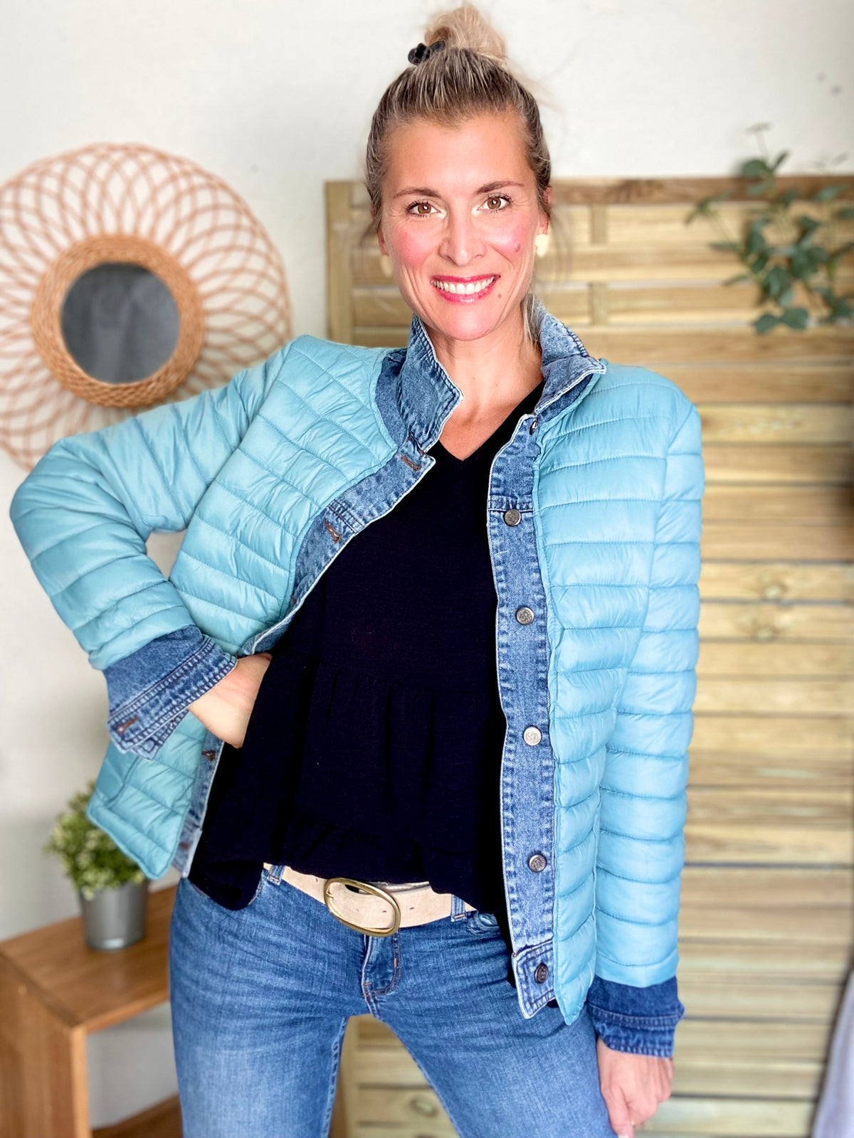 Veste Jean / Doudoune légère JACKIE - Vert sauge - FIN DE SÉRIE