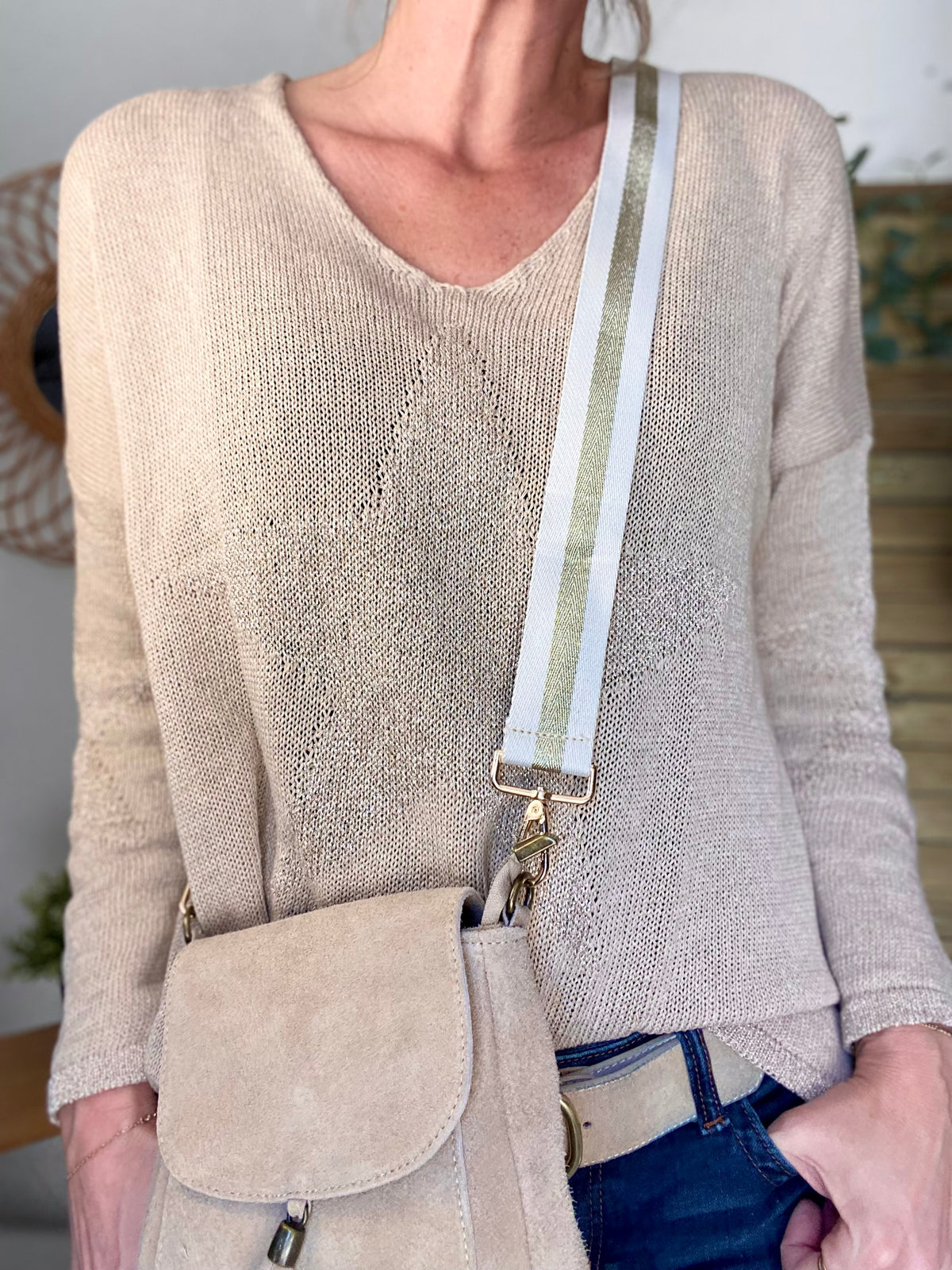 Sac bandoulière en cuir daim HORTENSE - Beige - FIN DE SÉRIE