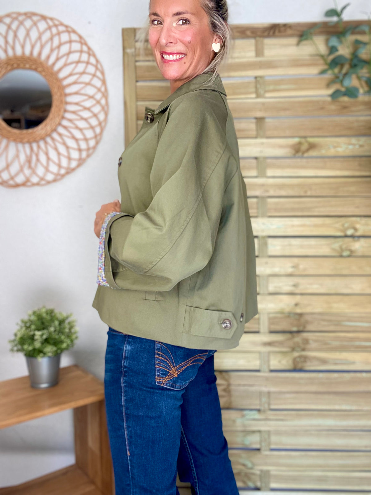 Veste Trench en coton kaki avec Liberty - MAHAUT - LILI et LALA