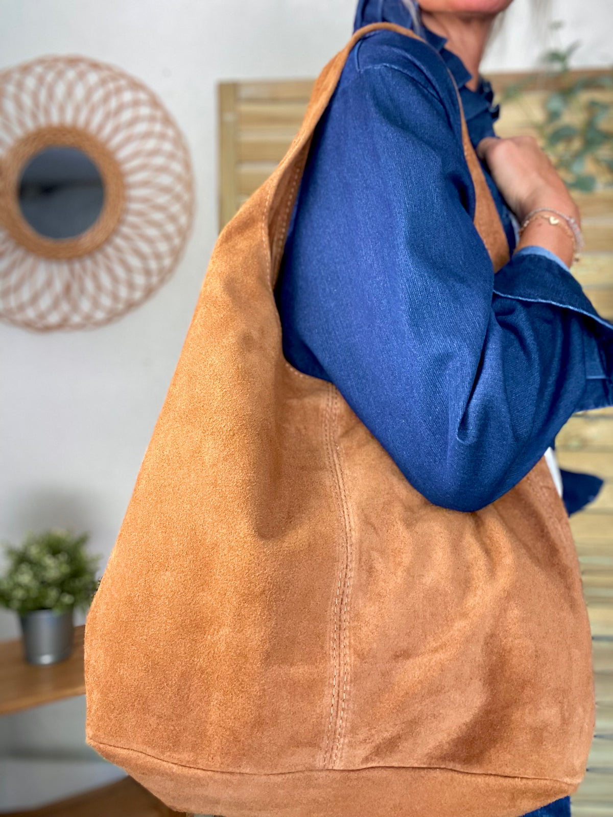 Sac cabas hobo cuir daim MARLON - Camel