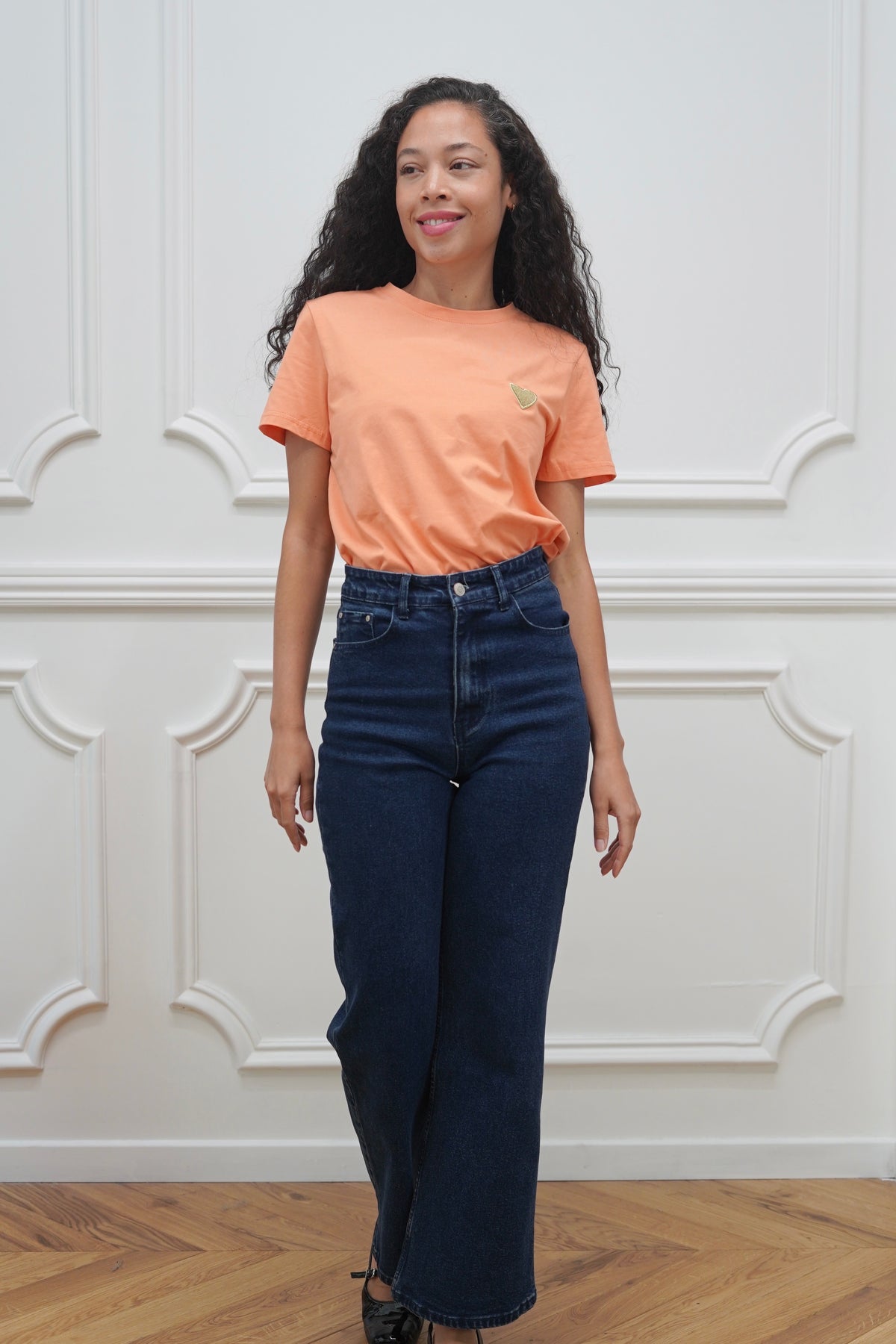 Tee shirt cœur brodé doré 💛 PIA Orange - FIN DE SÉRIE