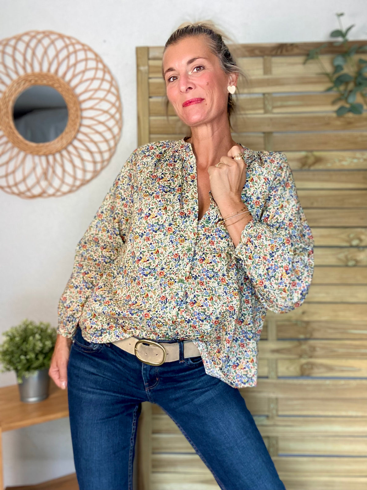 Chemise ample Liberty vert SYBILLE - FIN DE SÉRIE