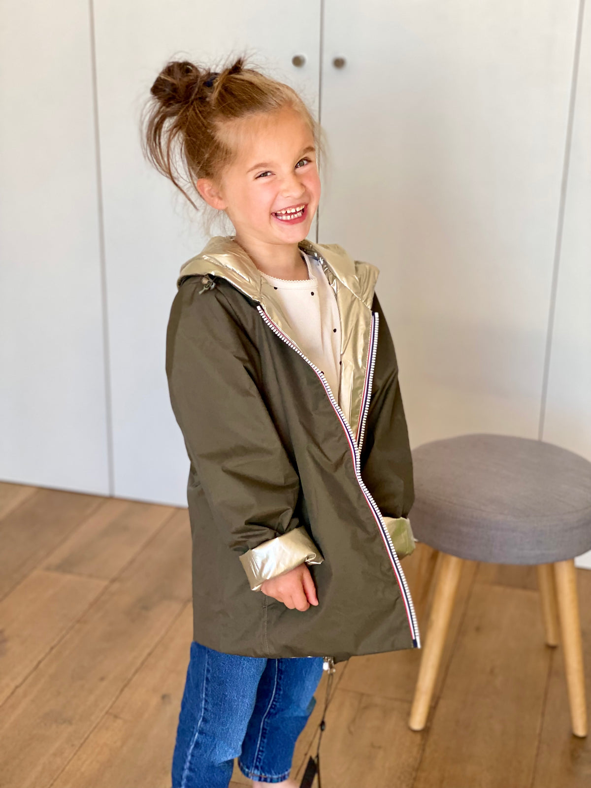Imperméable réversible rembourré LOUISON KIDS enfant (mixte) - Kaki / Doré • DÉSTOCKAGE sur Taille 6 ans