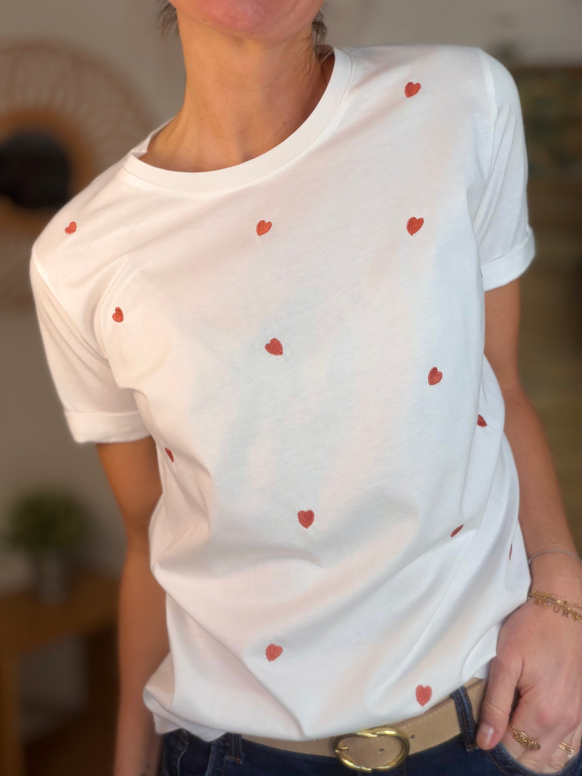 Tee shirt cœurs brodés cuivre rosé 🩷 TESSA - FIN DE SÉRIE