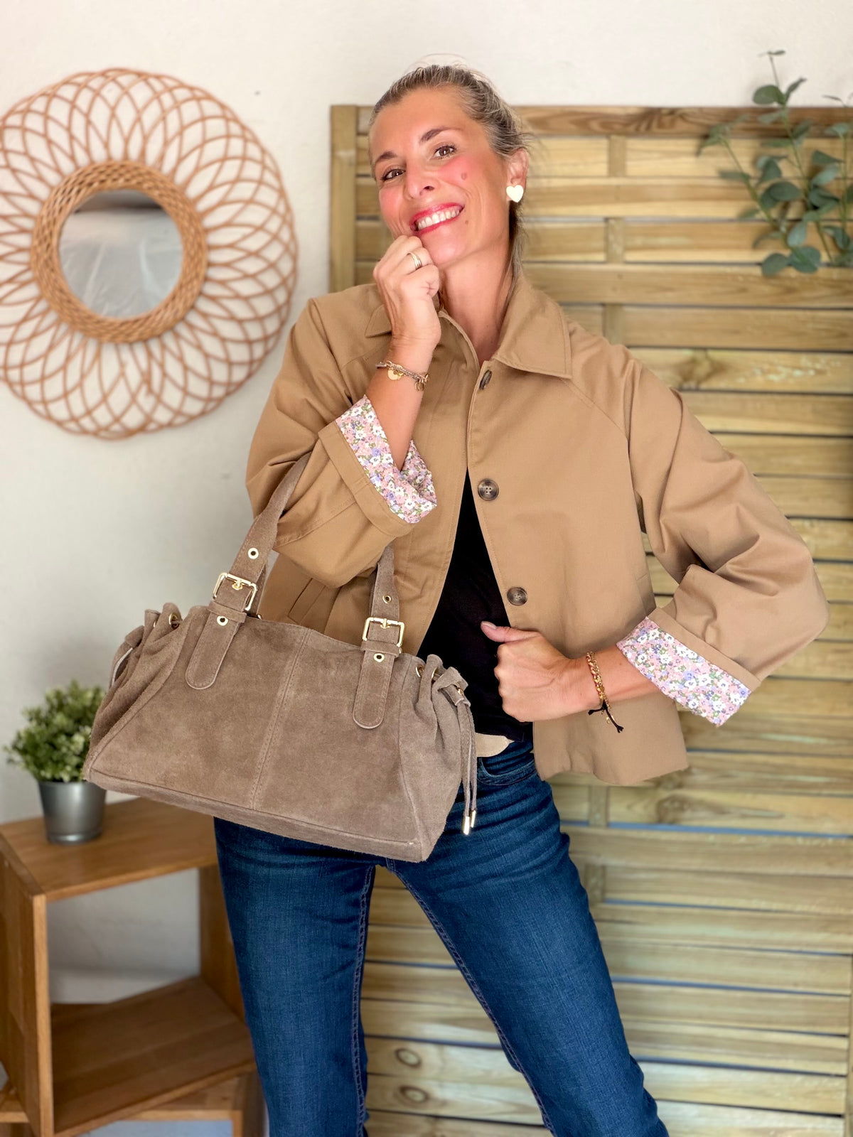 Veste Trench en coton Camel avec Liberty - MAHAUT - LILI et LALA