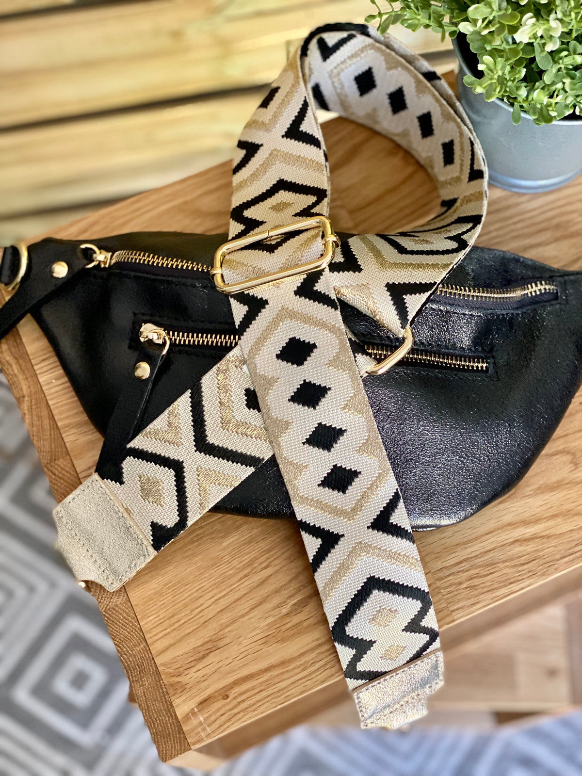 Sangle / Bandoulière en cuir irisé pour sacs / bananes - RACHEL (Losanges horizontaux)