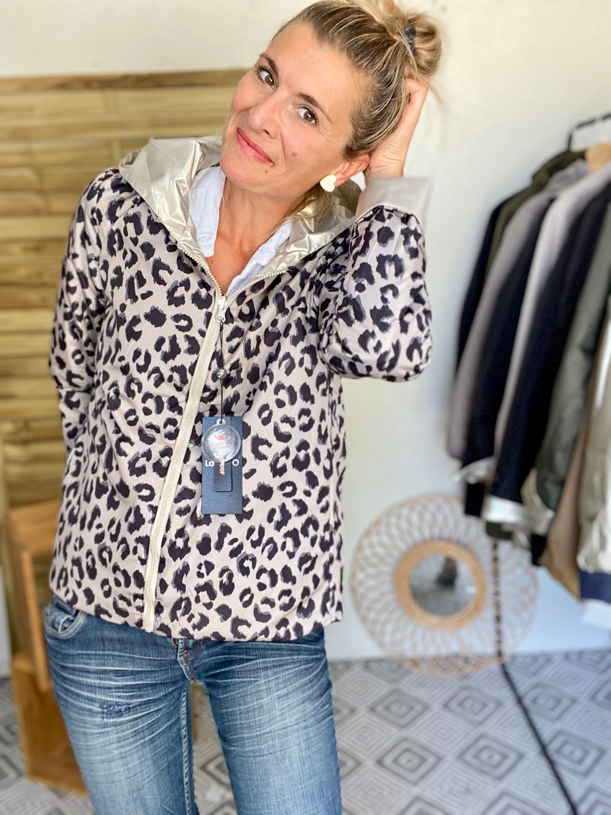 LAURA JO - Imperméable réversible rembourré LOUISON COURT - Doré / léo • DÉSTOCKAGE sur Taille XL