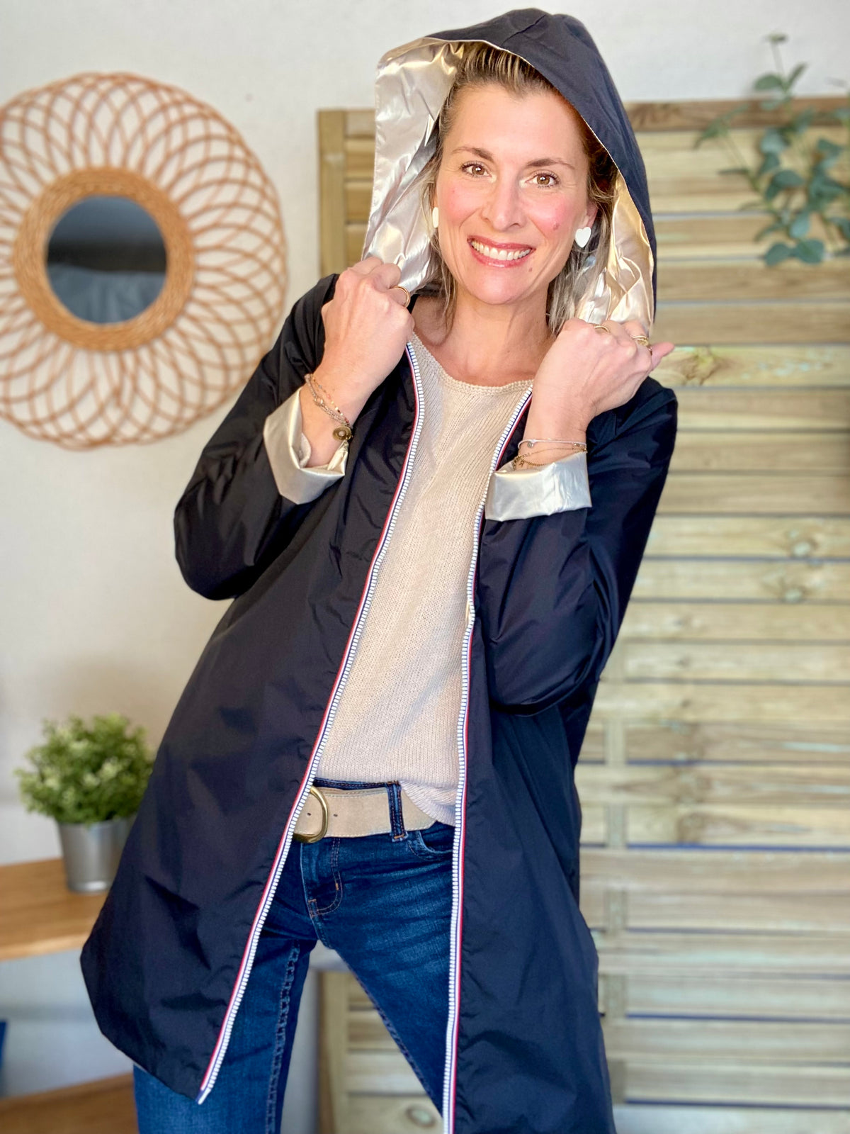 LAURA JO - Imperméable réversible léger GARANCE LONG - Noir/Doré • DESTOCKAGE sur Taille S