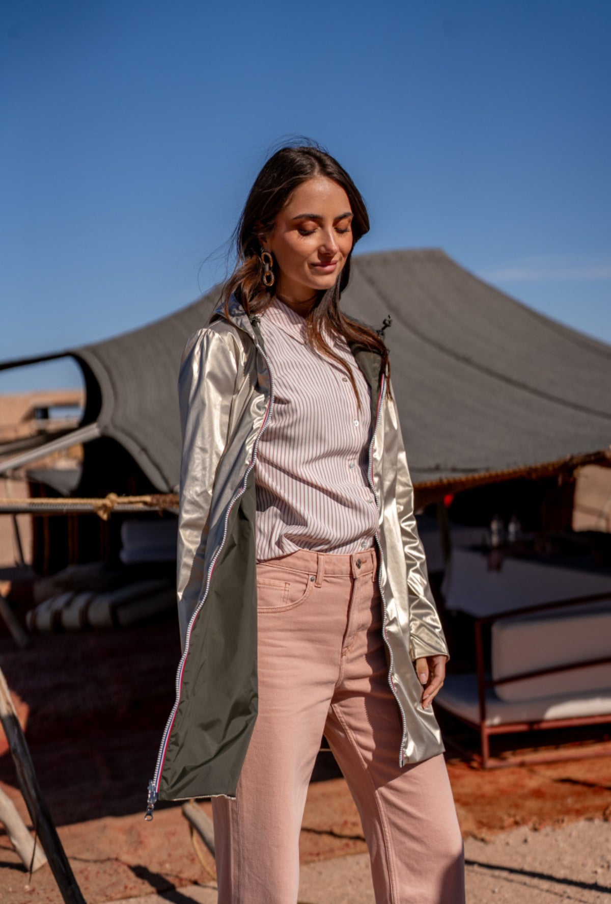 LAURA JO - Imperméable réversible léger GARANCE LONG - Kaki/Doré